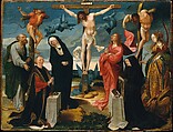 The Crucifixion with Donors and Saints Peter and Margaret of Antioch, Workshop of Cornelis Engebrechtsz (Netherlandish, ca. 1460/62–1527), Oil on wood