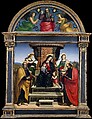 Madonna and Child Enthroned with Saints, Raphael (Raffaello Sanzio or Santi) (Italian, Urbino 1483–1520 Rome), Oil and gold on wood