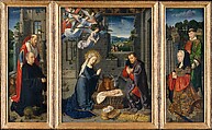 The Nativity with Donors and Saints Jerome and Leonard, Gerard David (Netherlandish, Oudewater ca. 1455–1523 Bruges), Oil on canvas, transferred from wood
