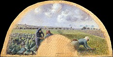 Fan Mount: The Cabbage Gatherers, Camille Pissarro  French, Gouache on silk
