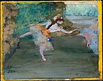 Dancer Onstage, Edgar Degas French, Gouache over graphite underdrawing on thin wove commercially coated yellow paper, laid down on board