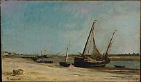 Boats on the Seacoast at Etaples, Charles-François Daubigny French, Oil on wood