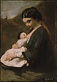 Mother and Child, Camille Corot French, Oil on wood