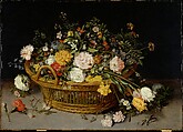 A Basket of Flowers, Jan Brueghel the Younger  Flemish, Oil on wood