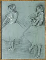 Two Dancers, Edgar Degas French, Charcoal and white chalk on green commercially coated wove paper