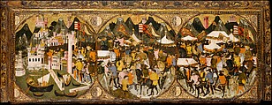 The Conquest of Naples by Charles of Durazzo, Master of Charles of Durazzo Italian, Tempera on wood, embossed and gilt ornament