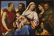 Madonna and Child with Saints and Donors, Attributed to Sebastiano del Piombo (Italian, Venice (?) 1485/86–1547 Rome), Oil on wood