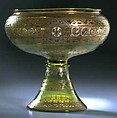 Footed Bowl with Eagle Emblem, Philippe-Joseph Brocard  French, Clear green glass with enameled and gilt decoration