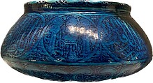Bowl, Joseph-Théodore Deck French, Earthenware, incised decoration under blue glaze