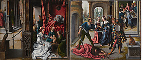 The Birth and Naming of Saint John the Baptist; (reverse) Trompe-l'oeil with Painting of The Man of Sorrows, Bernard van Orley (Netherlandish, Brussels ca. 1492–1541/42 Brussels), Oil on wood