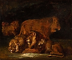 Lions in a Mountainous Landscape, Théodore Gericault (French, Rouen 1791–1824 Paris), Oil on wood