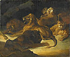 Lions in a Mountainous Landscape, Théodore Gericault (French, Rouen 1791–1824 Paris), Oil on wood
