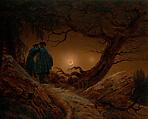 Two Men before a Waterfall at Sunset, Johan Christian Dahl (Norwegian, Bergen 1788–1857 Dresden), Oil on canvas