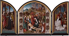 The Crucifixion with Donors and Saints Peter and Margaret of Antioch, Workshop of Cornelis Engebrechtsz (Netherlandish, ca. 1460/62–1527), Oil on wood