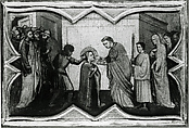 Saint Lucy and Her Mother at the Shrine of Saint Agatha; Saint Lucy Giving Alms; Saint Lucy before Paschasius; Saint Lucy Resisting Efforts to Move Her, Giovanni di Bartolommeo Cristiani (Italian, Florence, active 1367–98), Tempera on wood, gold ground