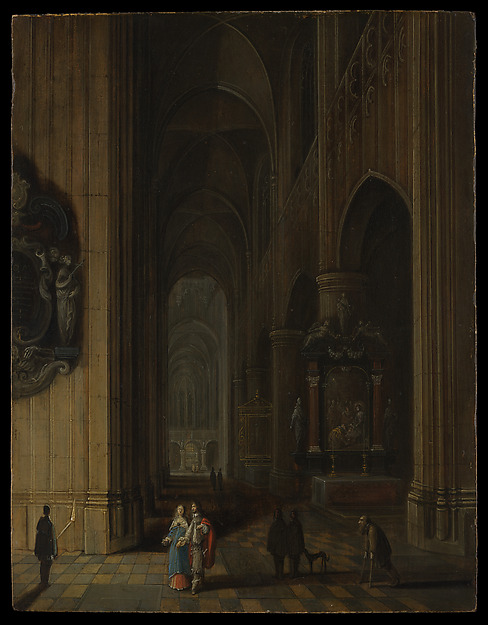 Interior of a Gothic Church at Night