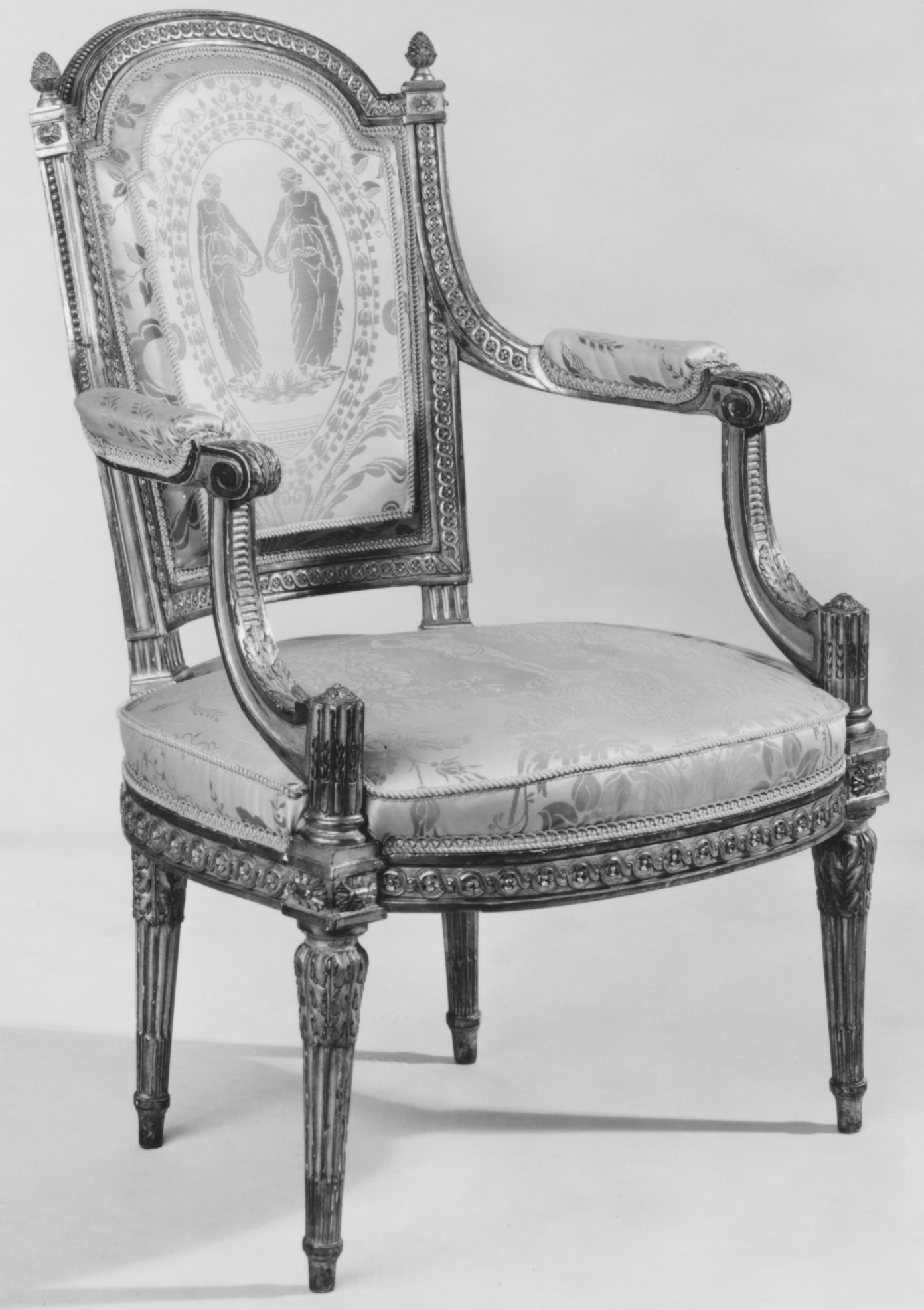 Pair of Louis XVI Style Arm Chairs in Black and White