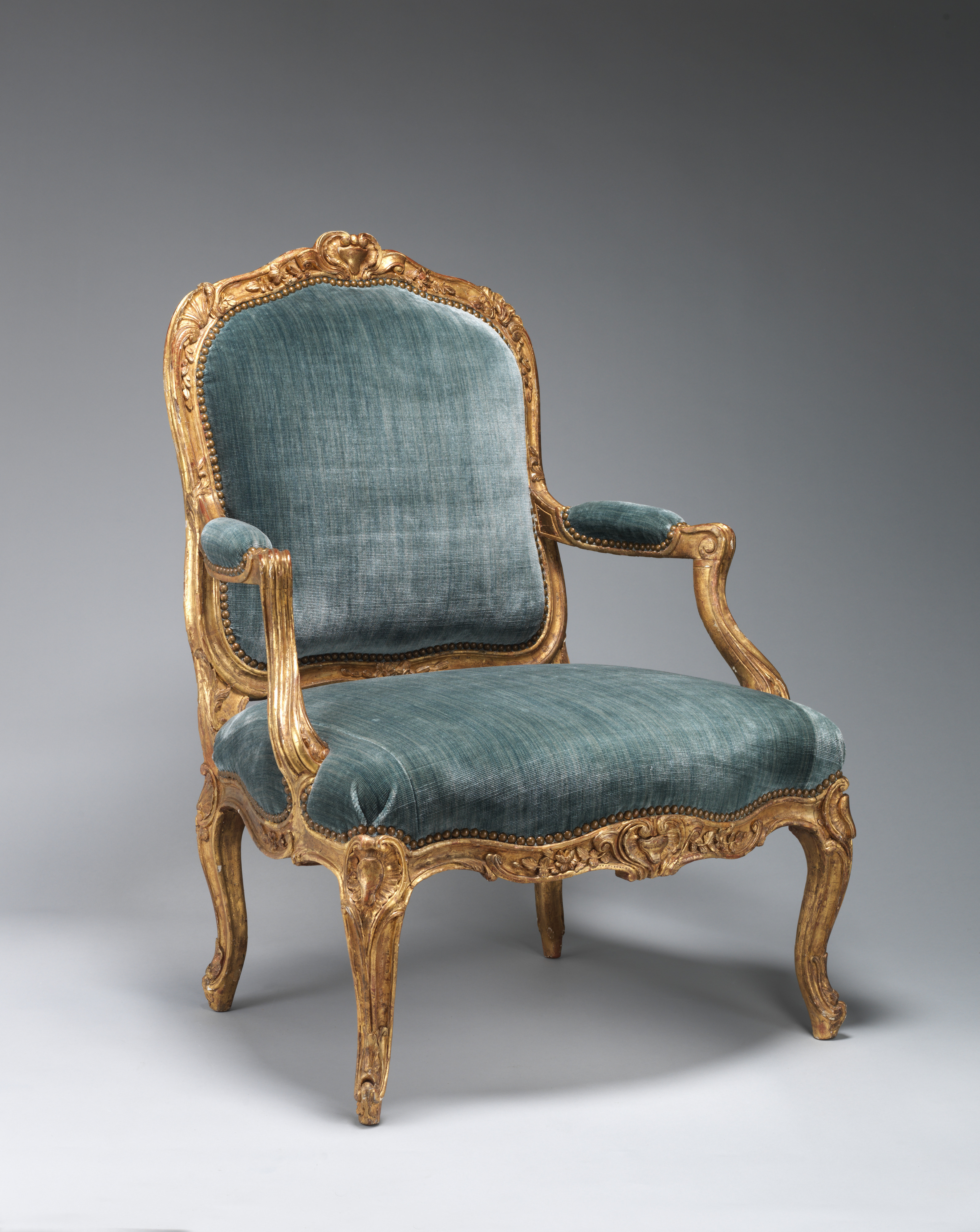 Louis XV Period Gray Painted Arm Chair, French, 18th Century