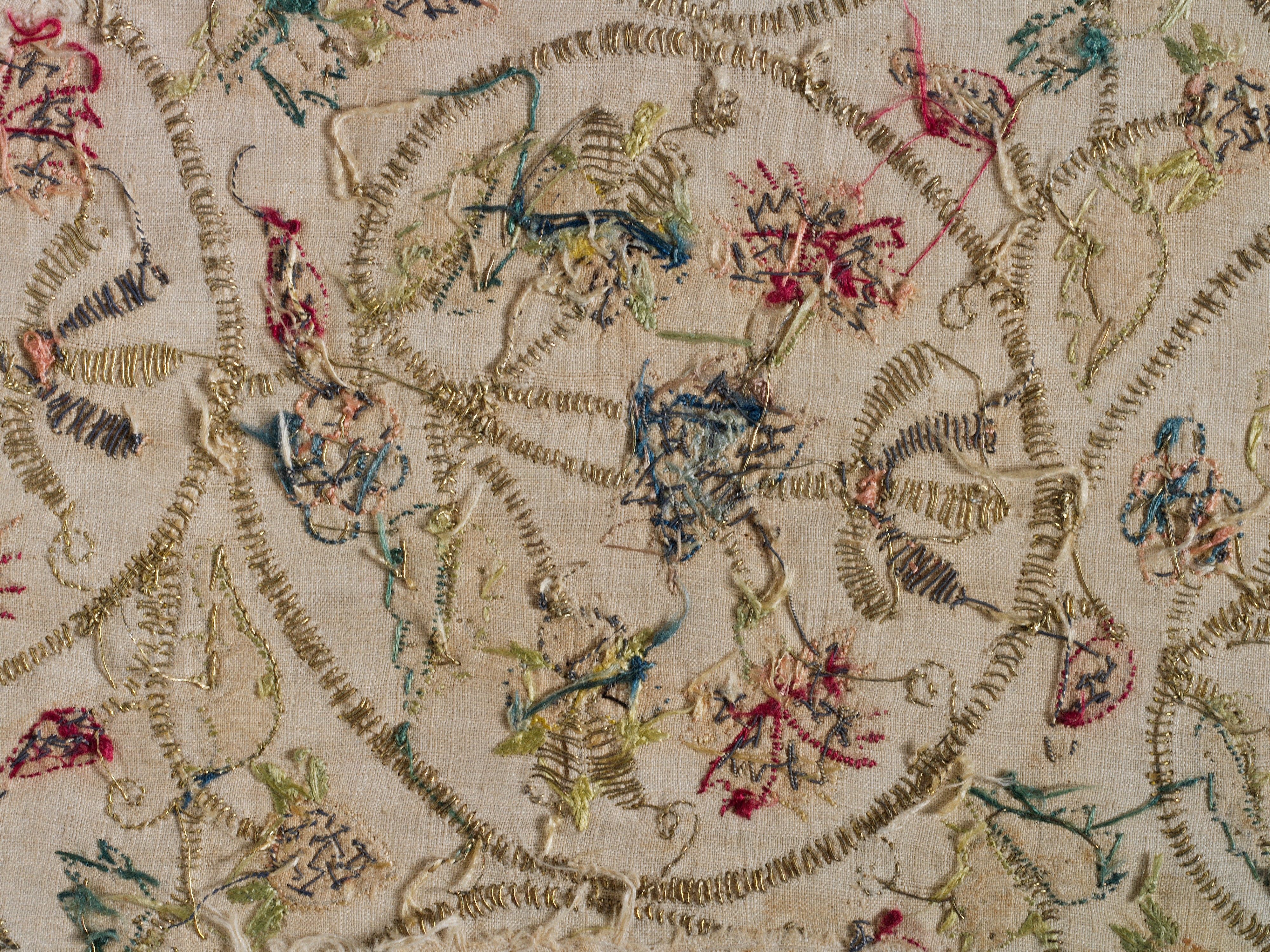 Embroidered picture, Medium: silk, metal wire, metal-wrapped silk, and  silk-wrapped metal embroidery on linen foundation Technique: embroidered in  running and interlaced l - Album alb5175666