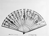 Fan, Silk, silk thread, sequins, galoon, horn, gilt, wood, paint, probably Spanish