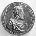 Henry II of France (b. 1519, r. 1547–59), Commemorating the Capture of Calais, 1558, Medalist: Giovanni Antonio de' Rossi (Italian, 1517–ca. 1575), Bronze, brown patina, cast, Italian