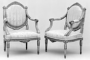 Armchair (one of a pair), Carved, painted and gilded beech, French