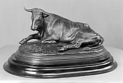 Reclining Ox, Rosa Bonheur  French, Bronze, dark brown patina; wood base, French, Paris