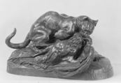 Ocelot Devouring a Heron, Antoine-Louis Barye  French, Bronze, brown patina, French