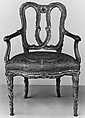 Armchair, Walnut, painted and gilded; damask, Italian