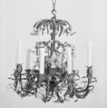 Chandelier, Brass, water-gilt (?), porcelain, possibly French