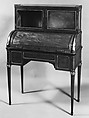 Cylinder-fall desk with cabinet top, Satinwood, purplewood, gilt bronze, marble, French