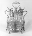 Cruet frame with five cruets, Silver and glass, British, London