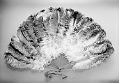 Fan, ostrich feathers, shell, silk, French