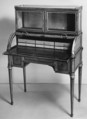 Cylinder-fall desk with cabinet top, Satinwood, purplewood, gilt bronze, marble, French