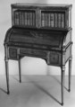 Cylinder-fall desk with cabinet top, Satinwood, purplewood, gilt bronze, marble, French