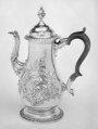 Coffeepot, Sheffield plate, wood, British