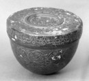 Coconut cup case, Leather, velvet and gilt tooling, Italian