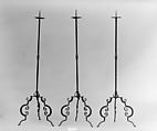 Set of six torchères, Iron, brass, Italian