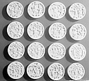 Draughtsmen (34) and cups (2), Ivory, Chinese