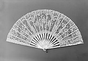 Fan, Lace, mother-of-pearl, gilt, French