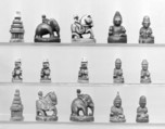 Chess set, Ivory, leather, Burmese chessmen with British board