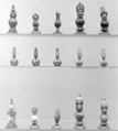 Chessmen (32) in box, Agate, carnelian, silver gilt, leather, enamel, velvet, Spanish