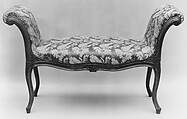 Window seat, Carved fruitwood (?), silk, French