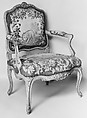 Armchair (part of a set of nine), Tapestry woven at Aubusson (Manufacture Royale, est. 1665: Manufacture, ca. 1812–present day), Carved and painted walnut; Aubusson tapestry upholstery, French