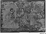 Solomon and the Queen of Sheba, Silk and metal thread on canvas, British