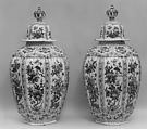 Vase with cover (one of a pair), Lambertus van Eenhoorn (Dutch, 1651–1721), Tin-glazed earthenware, Dutch, Delft