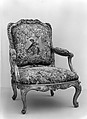 Armchair (part of a set), Frame by Nicolas-Quinibert Foliot (1706–1776, warden 1750/52), Carved and gilded beech; wool and silk tapestry, French, Paris