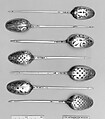 Strainer spoon, Elias Cachart  British, Silver, British