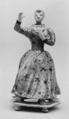 Standing woman holding a dog, Faience (tin-glazed earthenware), Dutch, Delft