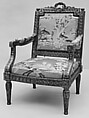 Armchair (one of a pair), Claude Chevigny (master 1768–88), Carved and gilded beech; modern silk brocade, French, Paris